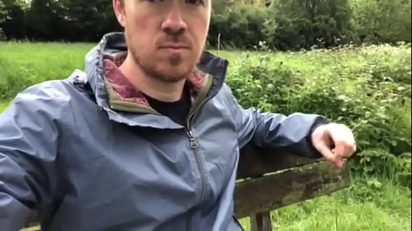 Edging my big cock on a park bench