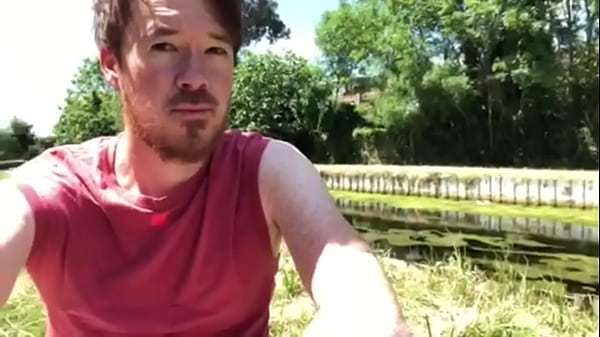 Risky naked walk along the canal